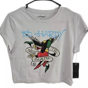 ✨Ed Hardy True Til Death Eagle Rhinestone Baby Tee Large New with tags Y2K ✨NWT✨